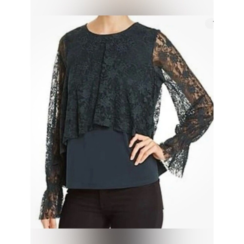 Pointelle Tuscan Kale Lace Green Overlay Blouse Size Medium